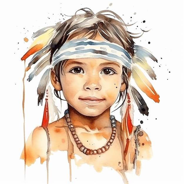 Photo indian portrait illustration with watersplash color