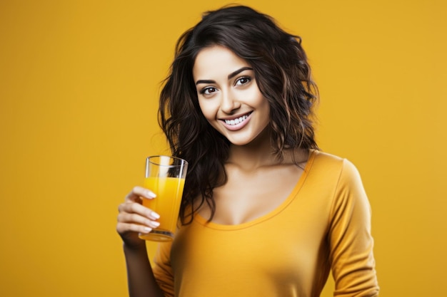 Indian pretty woman having fruit juice in a glass