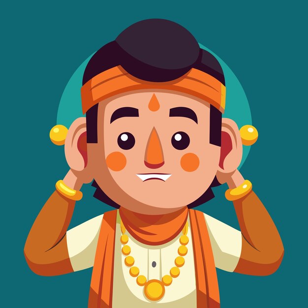 Photo indian priest holding ears vector cartoon illustration for traditional gesture