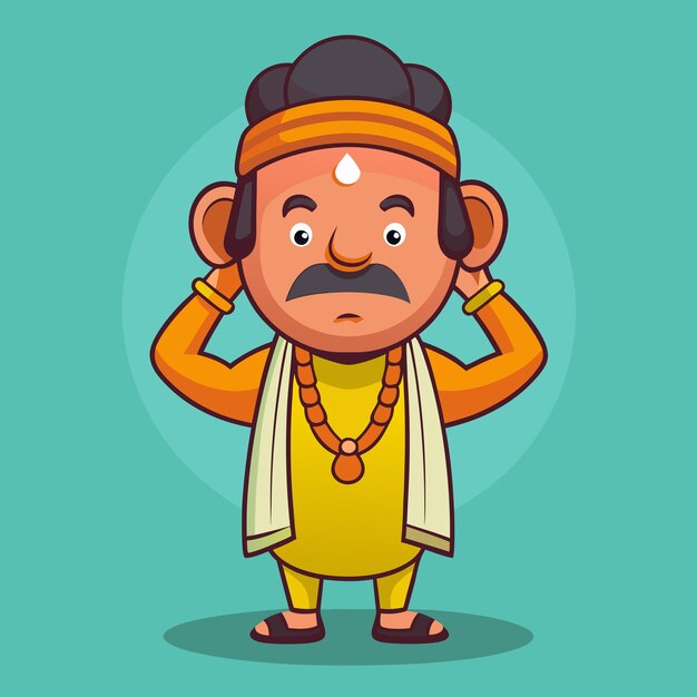 Photo indian priest holding ears vector cartoon illustration for traditional gesture