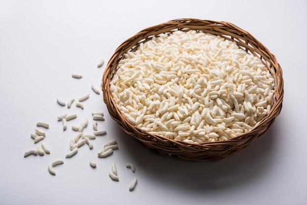 Indian Puffed rice or Murmure in gunny bag or Cloth, isolated on white background