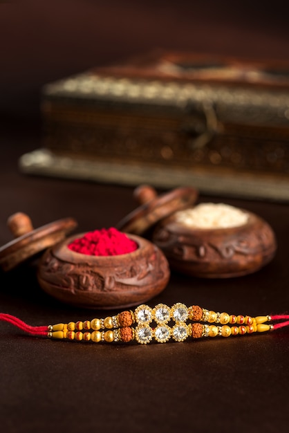 Indian Raksha Bandhan wrist band on a table