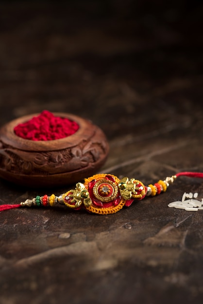 Indian Raksha Bandhan wrist band on a table