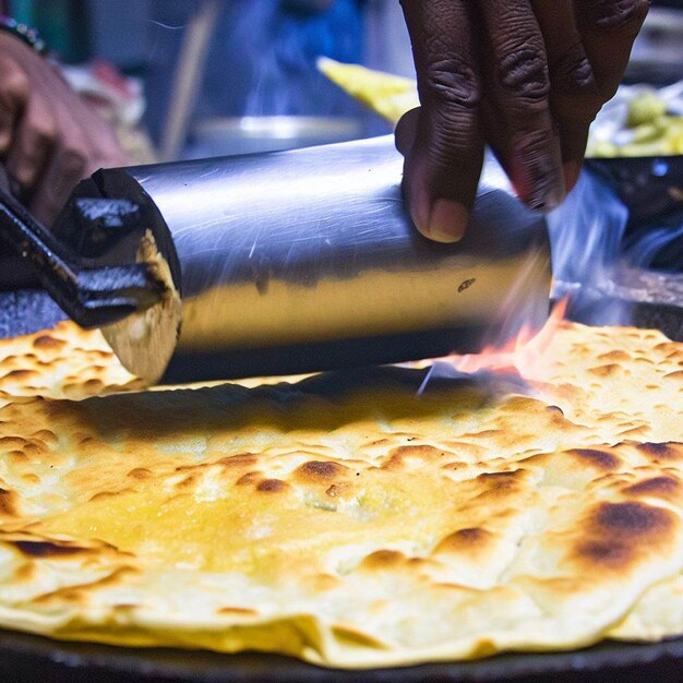 Indian Roti or bread being baked on a pan