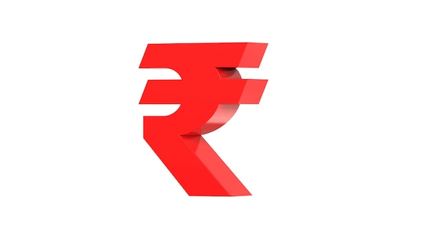 Indian rupee currency symbol of India in Red 3d rendering 3d illustration