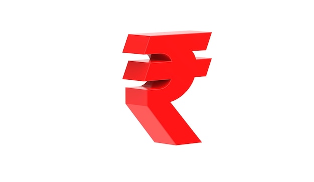 Indian rupee currency symbol of India in Red 3d rendering 3d illustration