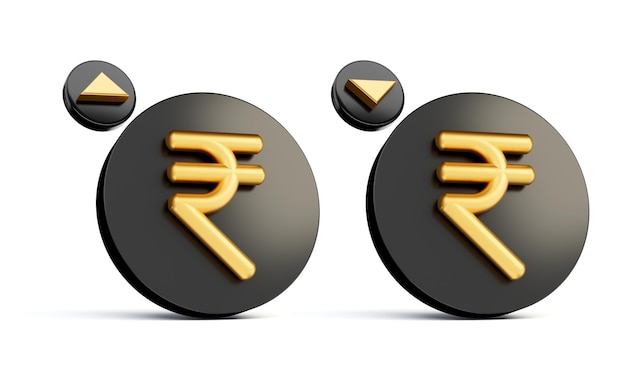 Indian Rupee symbol Gold and black isolated on white background 3d illustration