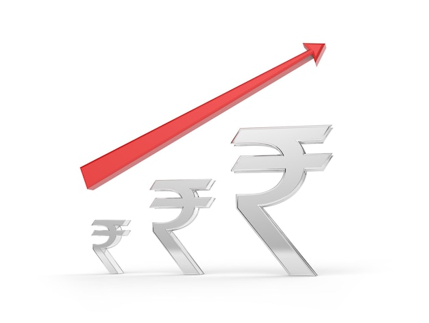 Indian Rupee symbol value growing - 3D Illustration