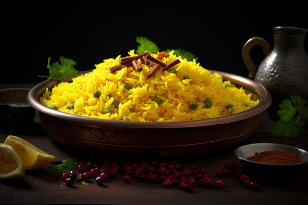 Indian saffron rice indian food photography