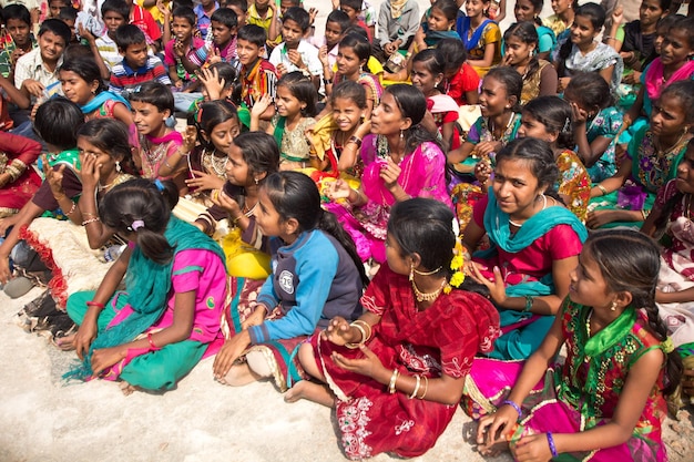 Indian school children brightly dressed