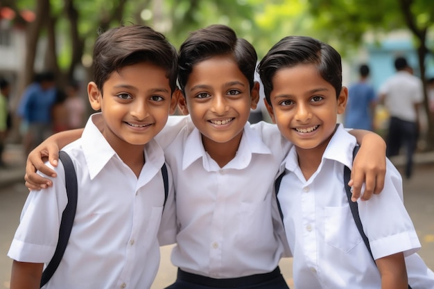 Photo indian school friends group standing together at school