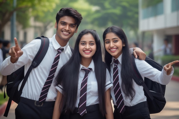 Indian school friends group standing together at school