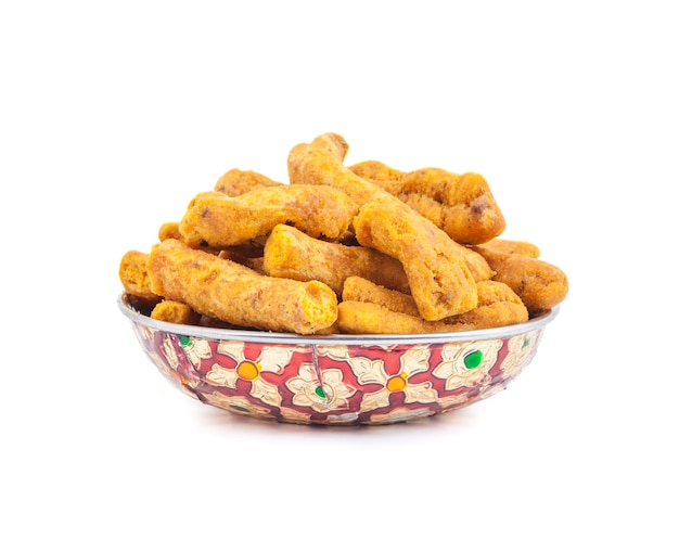 Indian Snack Food Ganthiya on White Background