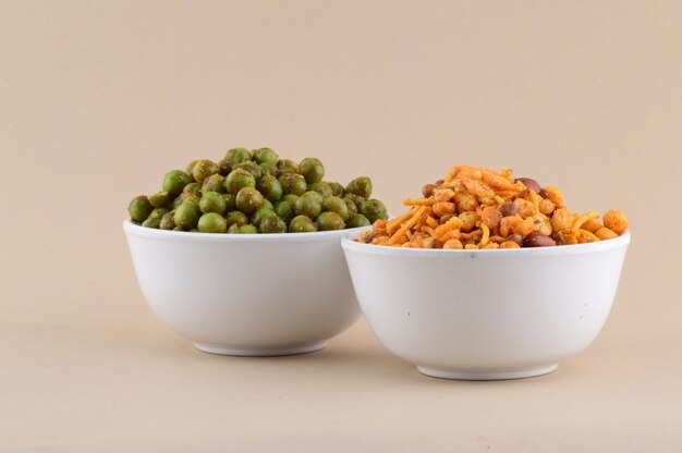 Indian Snacks : Mixture and Spiced fried green peas