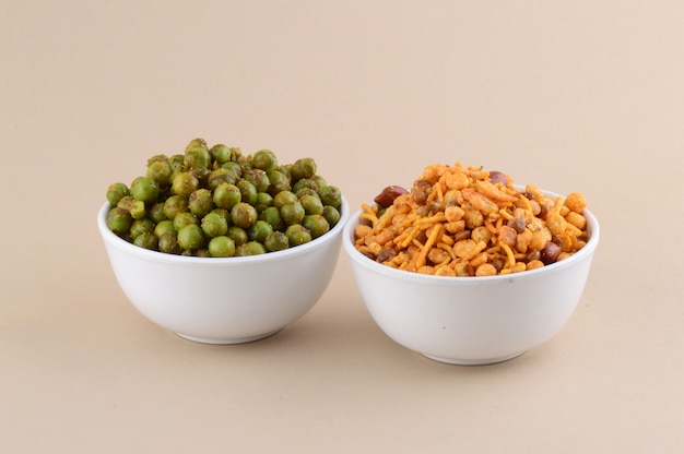 Indian Snacks : Mixture and Spiced fried green peas