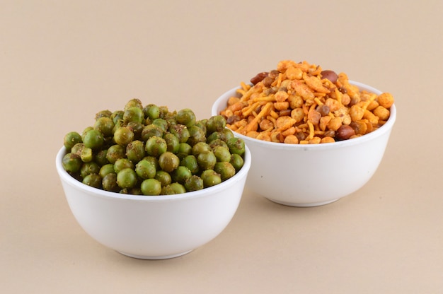 Indian Snacks : Mixture and Spiced fried green peas