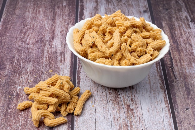 Indian snacks or soya sticks bowl in white bowl