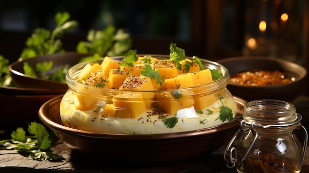 Photo indian special traditional food shahi paneer in a glass bowl