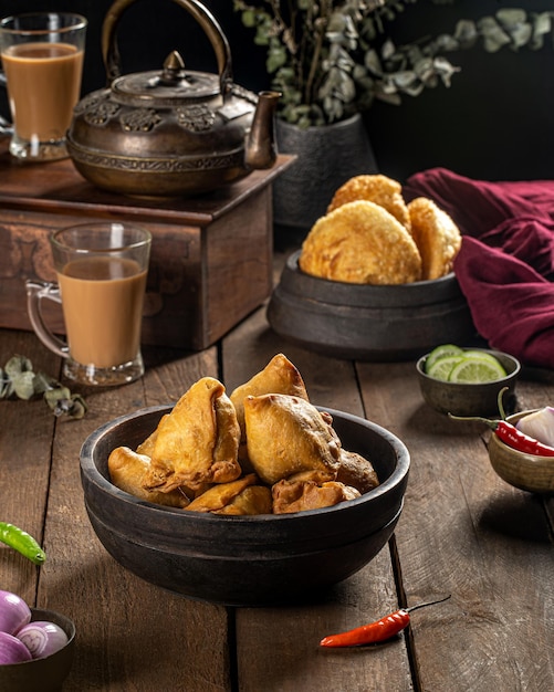 Speciale cibo di strada tradizionale indiano samosa punjabi