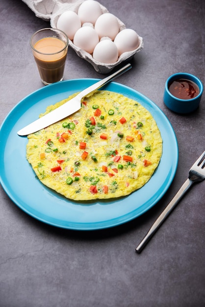 Indian Spiced Masala Omelet filled with fresh vegetable healthy meal