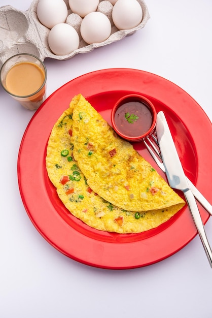 Indian Spiced Masala Omelet filled with fresh vegetable healthy meal