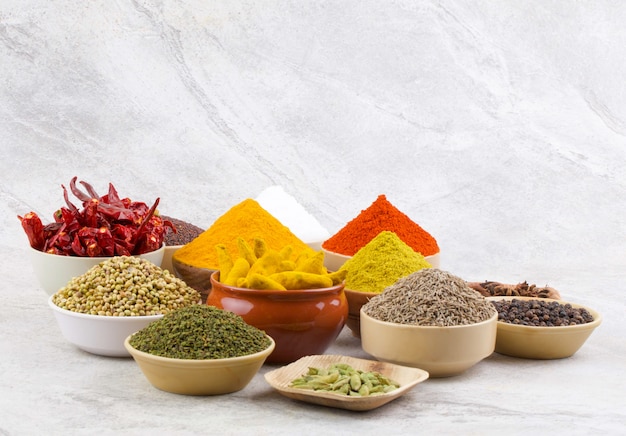 Indian Spices Collection on Vintage Background