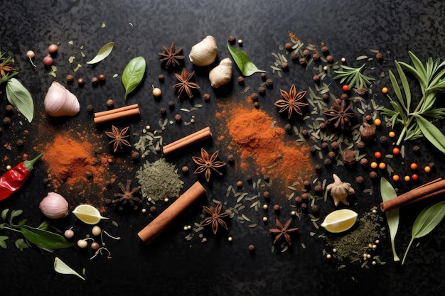 Photo indian spices on dark background