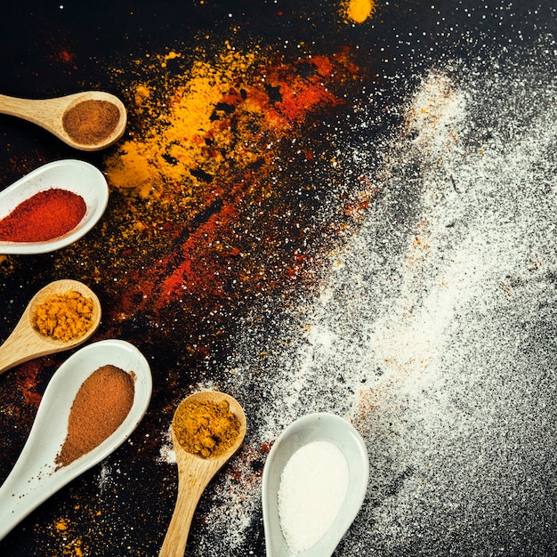 Indian spices on spoons