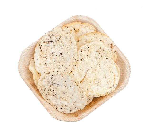 Indian Spicy Potato Chips on White Background