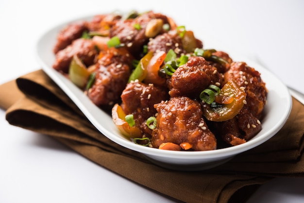 Indian Starter Chilli chicken, served in a plate