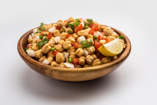 인도 거리의 아침 식사 Chana Chaat는 Chana Masala로도 알려져 있습니다. Chola Chana Chaat