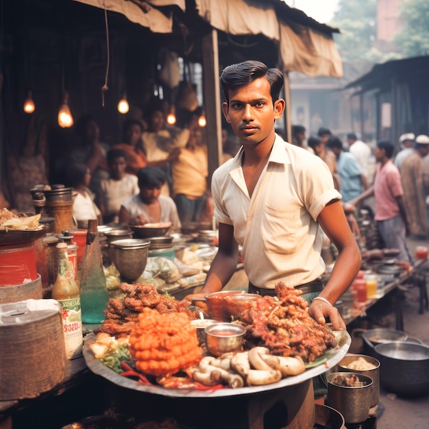 Indian street food chef or fast food stall owner cooking food | Premium