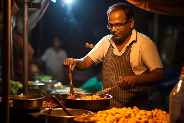 Premium Photo | Indian street food vendor preparing chaat ar c