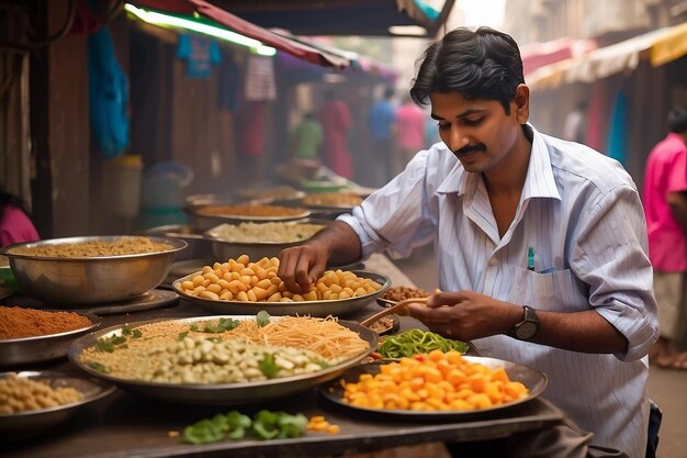 Premium Photo | Indian street food vendor preparing chaat ar c