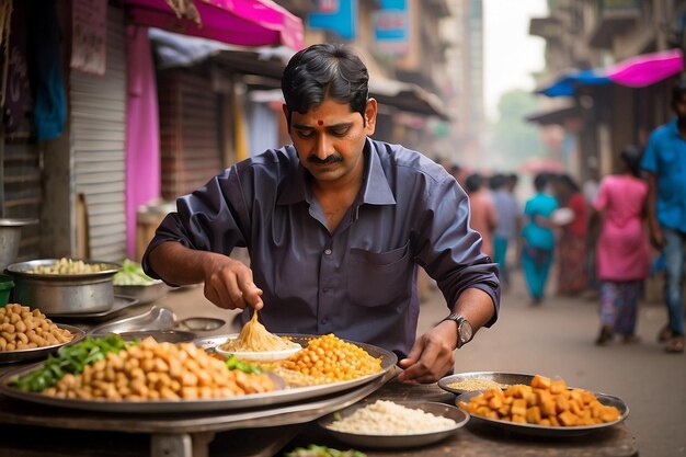 Premium Photo | Indian street food vendor preparing chaat ar c