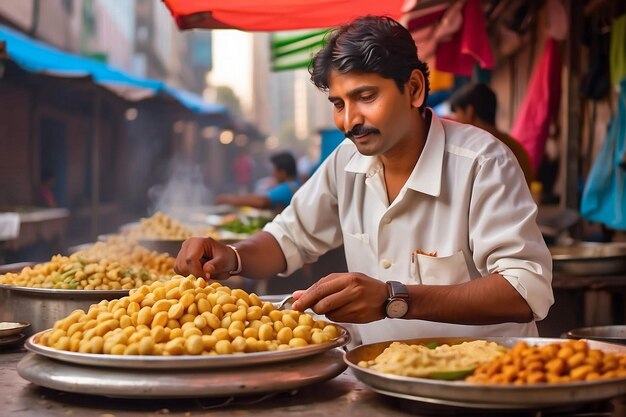 Premium Photo | Indian street food vendor preparing chaat ar c