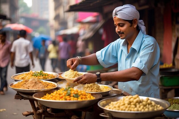Premium Photo | Indian street food vendor preparing chaat ar c