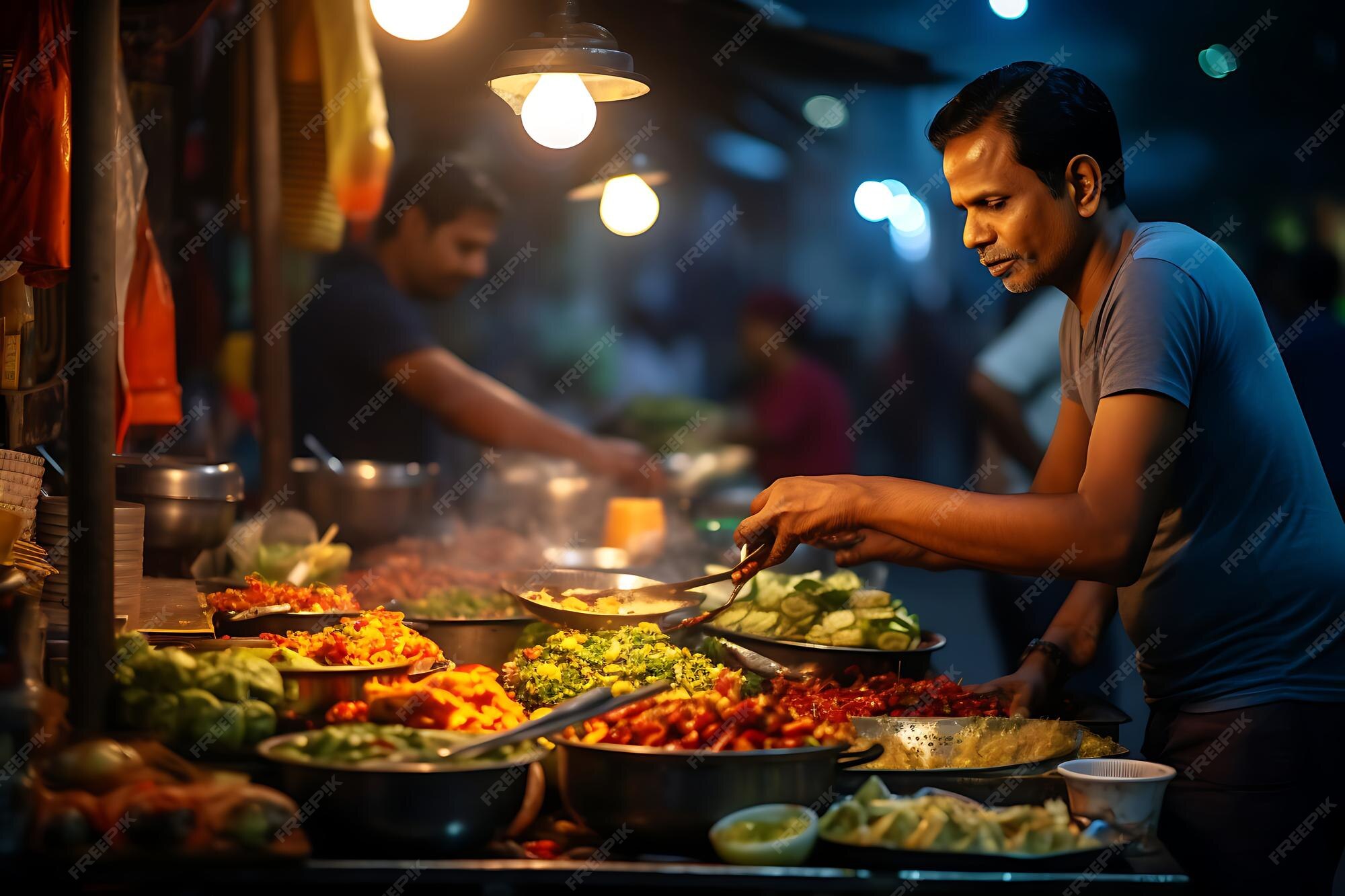 Premium AI Image | Indian street food vendor preparing chaat