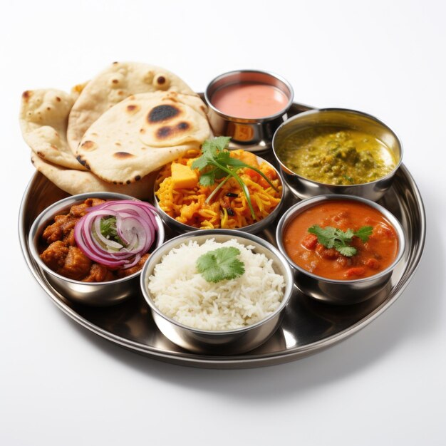 Photo indian style food meal lunch in white background