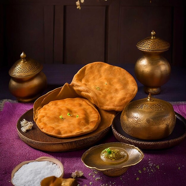 indian style puffed chapatis on a wooden base image background hd