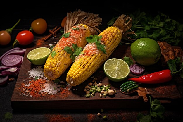 Indian style street corn bhutta served with lemon and spices