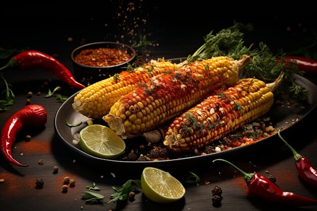 Photo indian style street corn bhutta served with lemon and spices