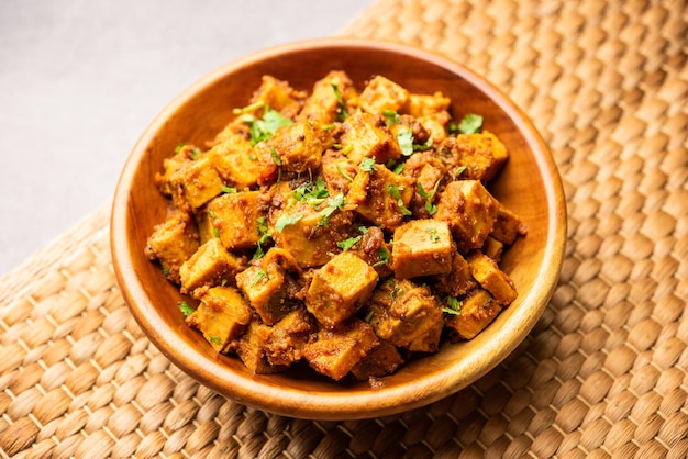 Indian style suran sabzi or jimikand sabji also known as\
elephant foot yam or ole stir fried recipe