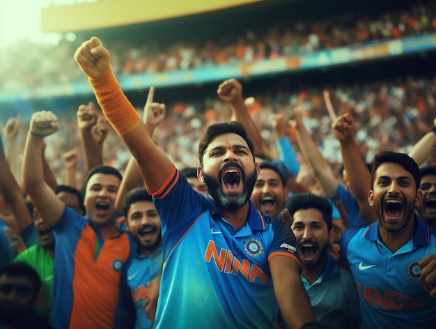 Indian Supporter Fans Enthusiastically Watch the Indian National Cricket Team