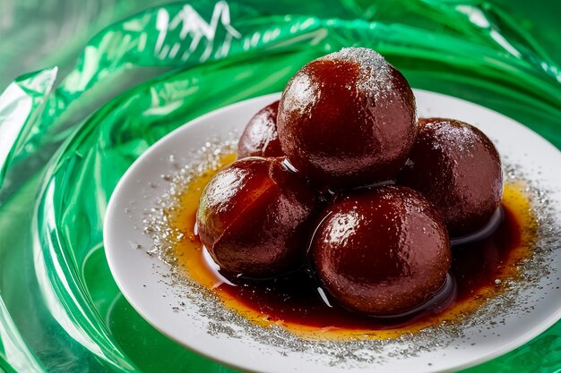 Foto il dolce indiano gulab jamun su un piatto