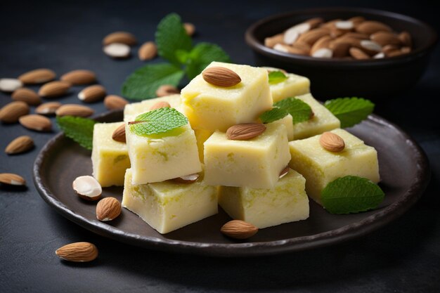 Photo indian sweet food badam barfi or katli also known as almond sweet burfi or mithai