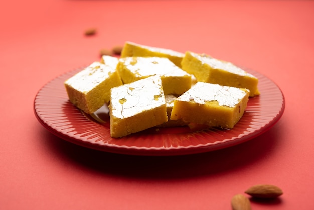 Indian Sweet Food Badam Katli or Barfi Also Known As Almond Sweet burfi or Mithai, barfee