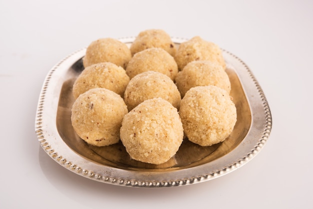 Indian Sweet food coconut laddu or nariyal laddoo, selective focus