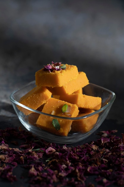 Indian Sweet Food Mango Burfi Made with fresh Mangos