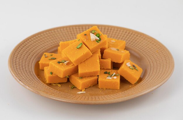 Indian Sweet Food Mango Burfi Made with fresh Mangos